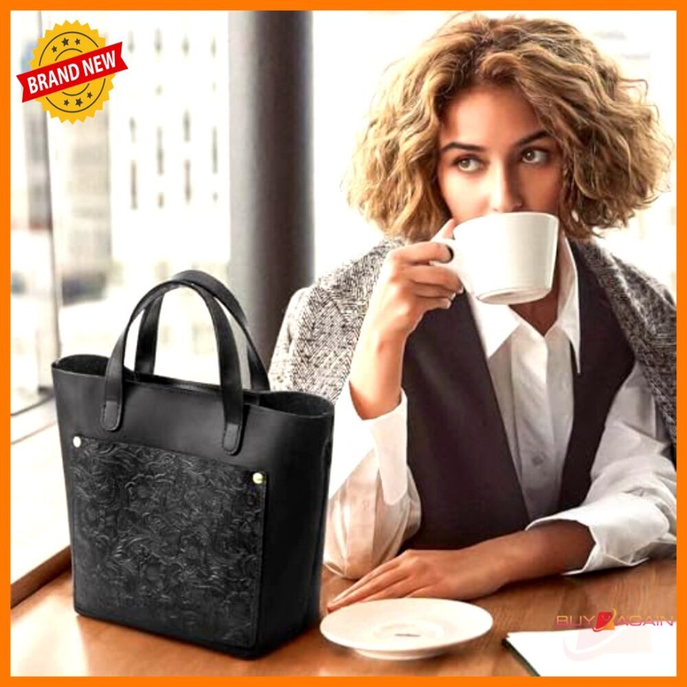 Leather Mini Crossbody Tote Satchel with Inner Pouch Adjustable Strap - Picture 2 of 7